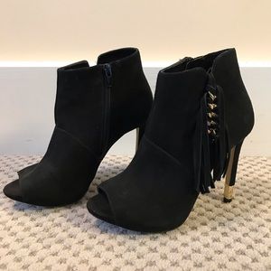 Suede peep toe booties